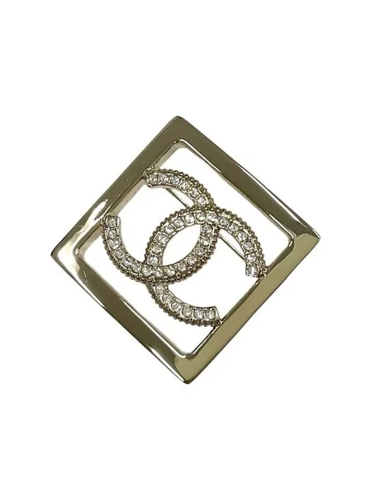 Chanel Brooch Gold Square Rhinestone - Picture 2 of 8